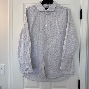 Kenneth Cole White Dress Shirt with Navy Micro Dot